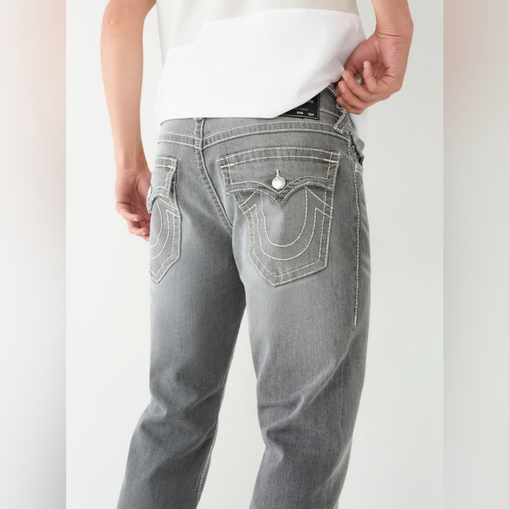 True Religion Gray Jeans with Signature Stitching